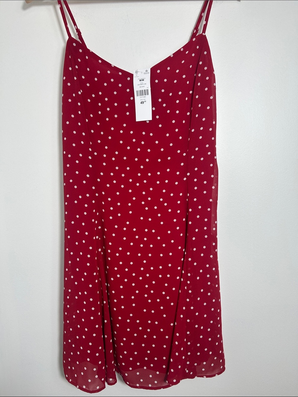 NWT Suzy Shier Red White Polka Dot Slip Dress Medium Adjustable Straps